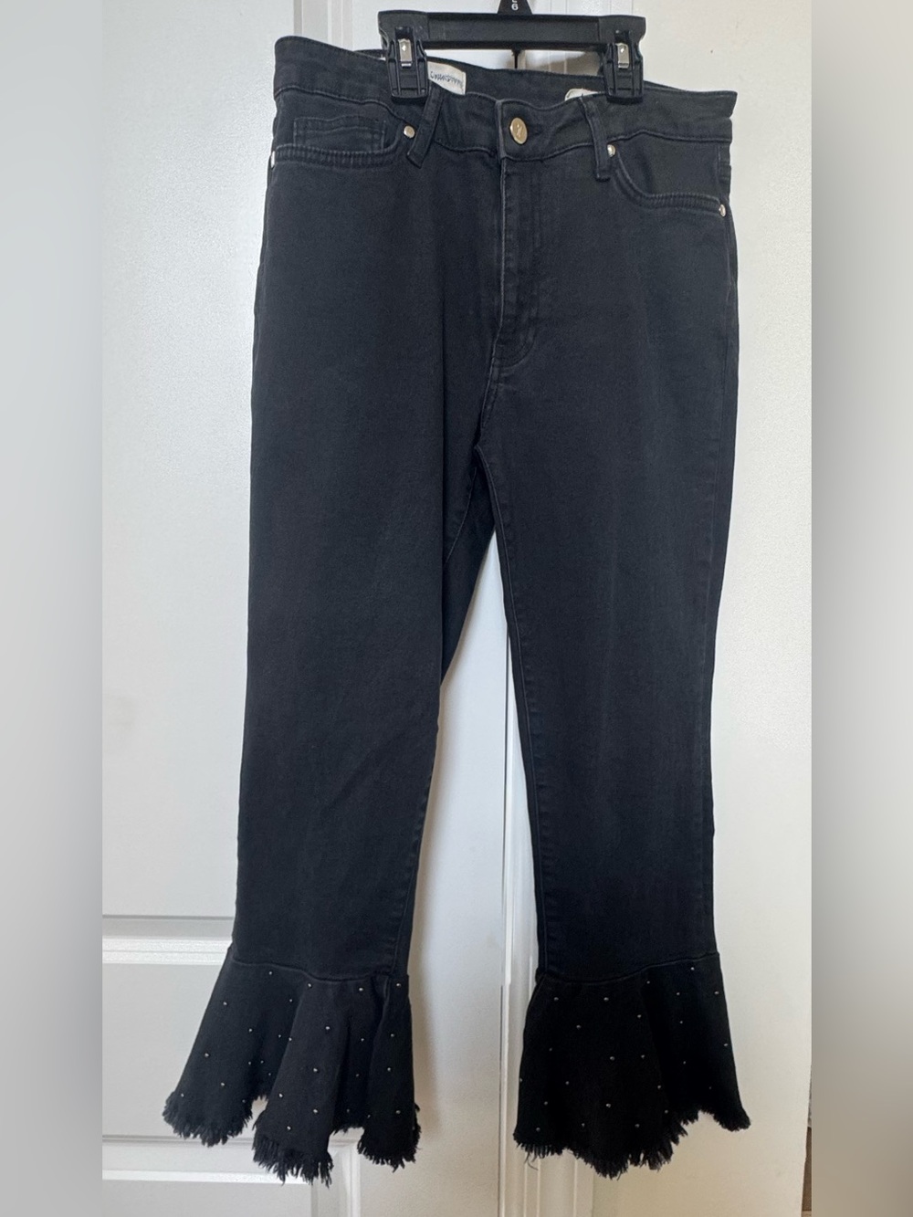 Pilcro Cute Black Denim Cropped Jeans With Embellished Flare size 27